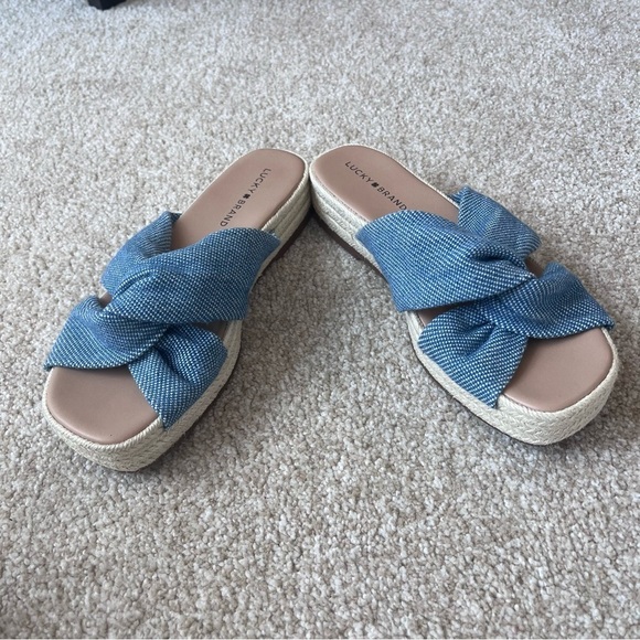 Lucky Brand Denim Blue Twist Slide Espadrille Sandals Women's Size 9 - Picture 9 of 11